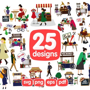 25 Flea Market Clipart Bundle, Fair Clipart, Bazaar Cliaprt, Verkoop Clipart, Winkelen, Vlooienmarkt, Verkoop, Fair