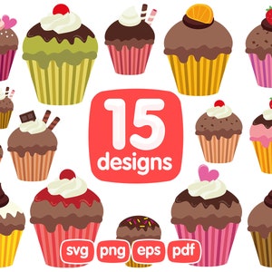 15 Cupcake Clipart, Cupcakes, Instant Download, Cupcake Png, Party Clipart, Digital Clipart, Baking Clipart, Scrapbooking Clipart eps