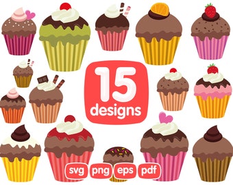 15 Cupcake Clipart, Cupcakes, Instant Download, Cupcake Png, Party Clipart, Digital Clipart, Baking Clipart, Scrapbooking Clipart eps