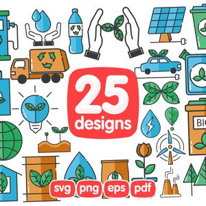25 Ecology Icons Clipart Bundle, Ecology Icons Png, Eco Clipart, Ecology Print, Save Planet Clipart, Earth Day Clipart