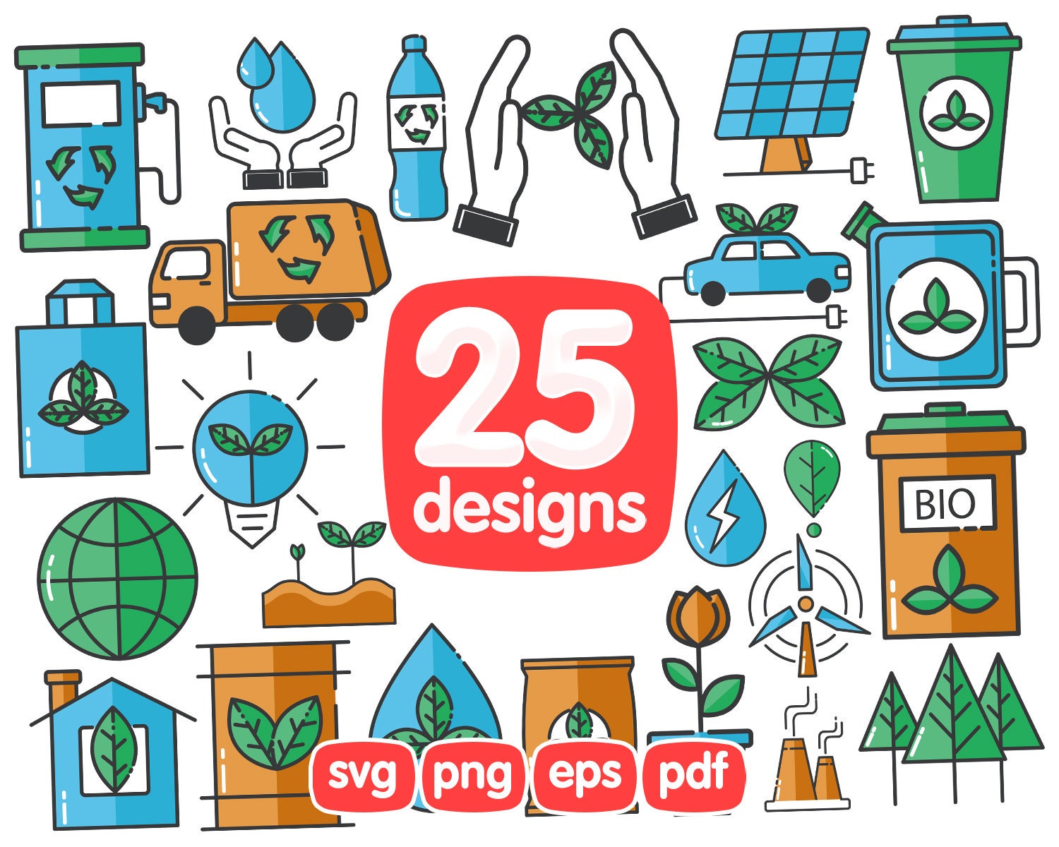 25 Ecology Icons Clipart Bundle, Ecology Icons Png, Eco Clipart, Ecology Print, Save Planet Clipart, Earth Day Clipart