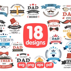18 Design de logotipo do dia dos pais, clipart do dia dos pais, vetor do dia dos pais, Svg do dia dos pais, png do dia dos pais, EPS do dia dos pais