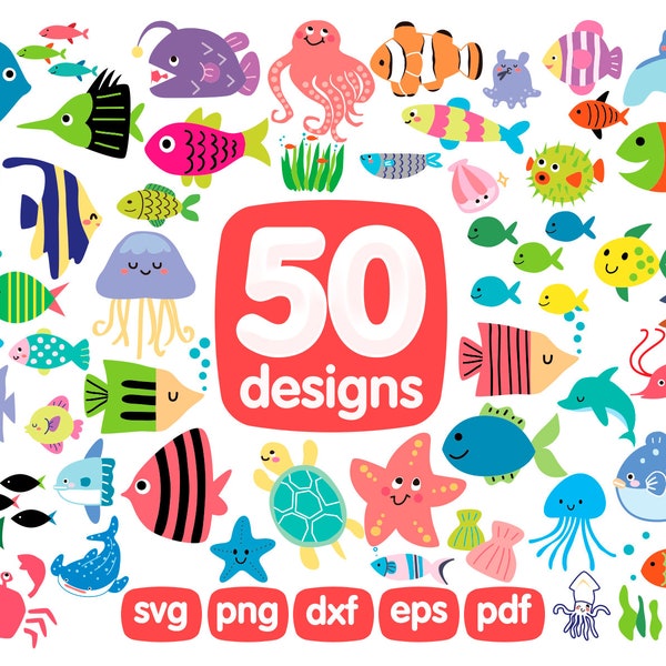 50 Fishes Clipart Bundle, Fish Clipart, Sea Clipart, Fishing Clipart, Ocean Clipart, Rainbow Fish Clipart, Tropical Fish Clipart, Fish Eps