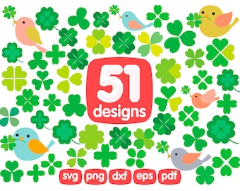 51 Clover Clipart Bundle, Four Leaf Clover, Shamrock Clipart, Irish Clipart, St Patricks Clipart, Clover Svg, Green Clipart, Lucky Clipart
