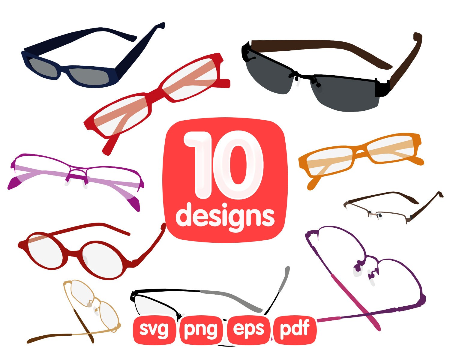 10 Sunglasses Clipart Bundle, Sun Glasses Clipart, Png, Svg, Cricut, Images, Printable, Digital, Illustration, Graphics, Icons, Sublimation