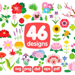 46 Flowers Clipart Bundle, Flower Png, Svg, Cricut, Images, Printable, Digital, Illustration, Graphics, Icons, Sublimation, Pattern, Print