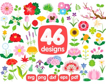 46 Flowers Clipart Bundle, Flower Png, Svg, Cricut, Images, Printable, Digital, Illustration, Graphics, Icons, Sublimation, Pattern, Print