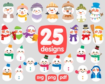 25 Snowman Clipart Bundle, Winter Clipart, Snowman Png, Winter Holiday Clipart, Snowman Face Images, Snowman Sublimation, Snowman Print