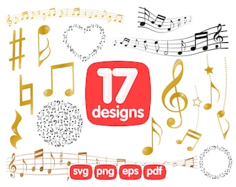 17 Musical Score Clipart Bundle, Music Quotes, Electric Guitar, Cricut, Music Note Clipart, Silhouette, Music Note, Cricut, Png