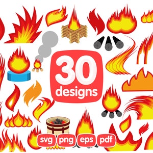 30 Flame Clipart Bundle, Fire Clipart, Flame Png, Flame Eps, Flame Sublimation Png, Cartoon Flame, Flame Printable, Flame Print, Flame Cut