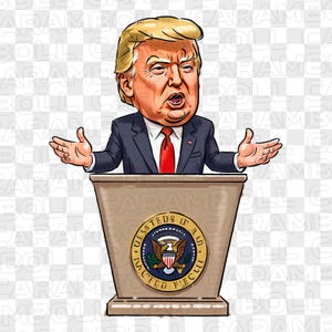Caricatura di Donald Trump fa un discorso PNG