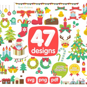 47 Christmas Clipart Bundle, christmas svg, winter clipart, merry christmas svg, holiday clipart, santa clipart, christmas tree svg