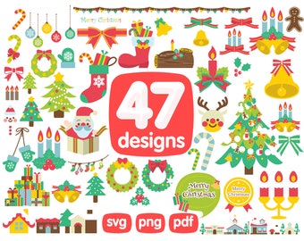 47 Christmas Clipart Bundle, christmas svg, winter clipart, merry christmas svg, holiday clipart, santa clipart, christmas tree svg