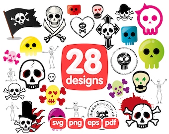 28 Skull Clipart Bundle, Pirate Skull Clipart, Sugar Skull Clipart, Skeleton Clipart, Skull Png, Skull Vector, Skull Icons