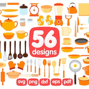 56 Kitchen Equipment Clipart Bundle, Kitchen Svg, Kitchen Utensils, Domestic Kitchen, Kitchen Vector, Kitchen Clipart, Kitchen Silhouette
