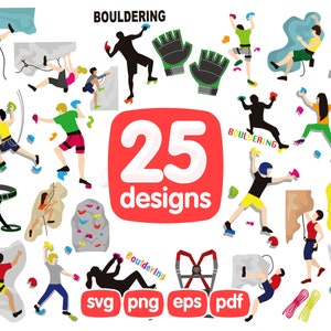 25 Bouldering Clipart Bundel, Rock Climbing Clipart, Rock Climber Clipart, Mountain Clipart, Adventure Clipart, Hiking Clipart