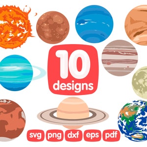 10 Planets Clipart Bundle, Earth, Saturn, Moon, Mars, Venus, Mercury, Jupiter, Uranus, Neptune, Sun, Galaxy, Space
