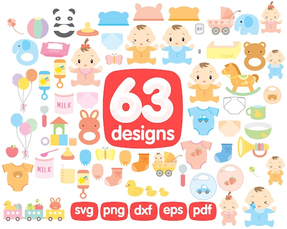 63 Baby Clipart Bundle, Baby Shower Clipart, Baby Girl Clipart, Baby Boyl Clipart, Newborn Clipart, Cute Baby Clipart, New Baby Clipart