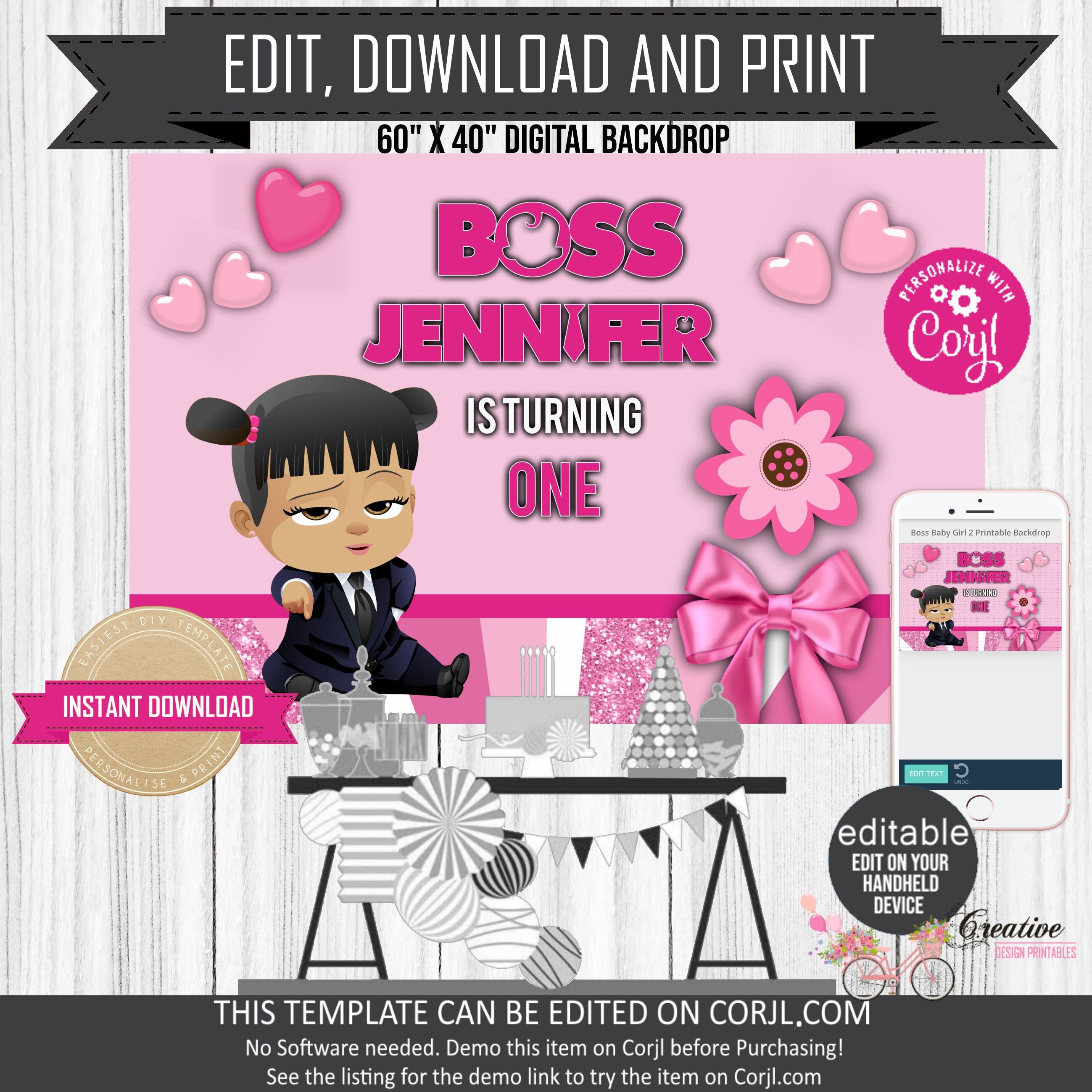 BOSS BABY GIRL Backdrop/Banner Girl Digital Printable/Boss Etsy