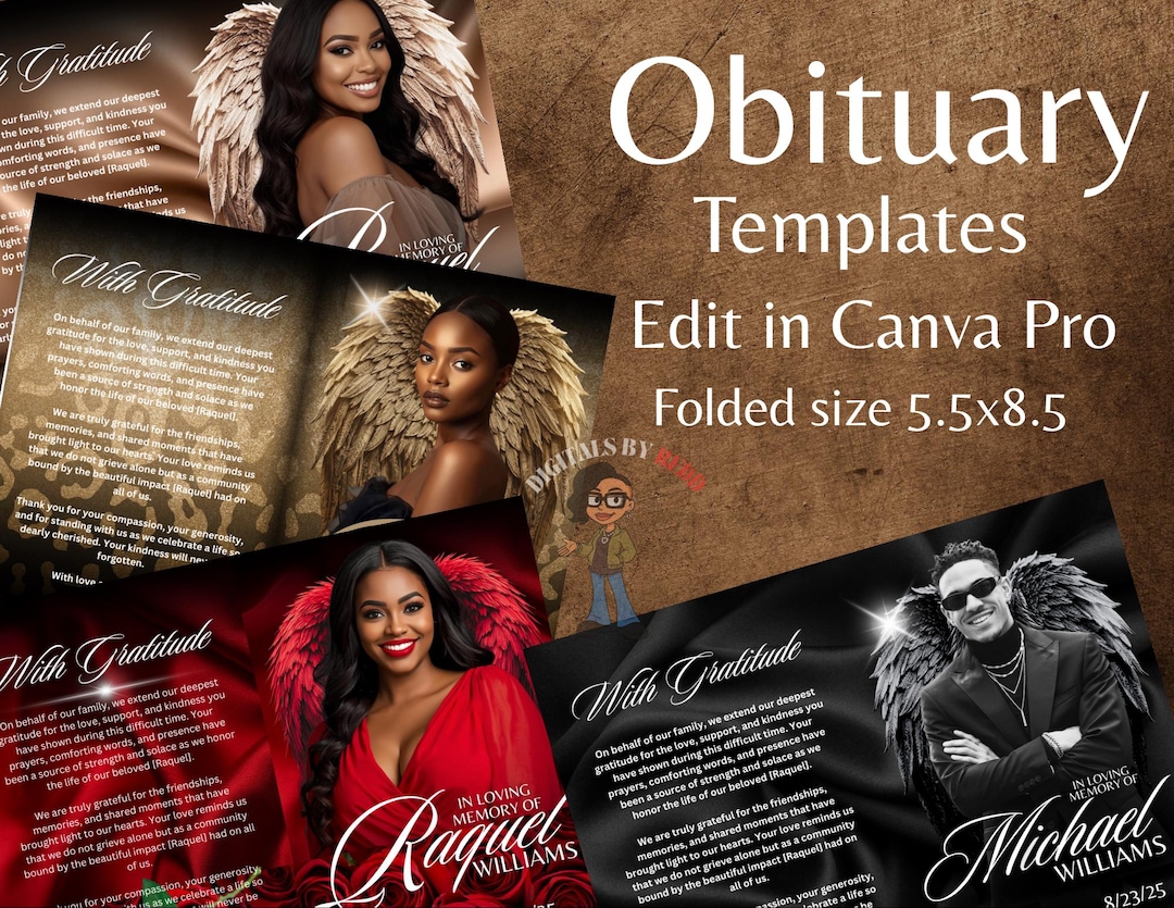 Obituary Templates for Canva | Editable Funeral Program Template ...