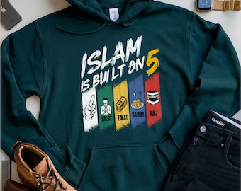 Camiseta "El Islam se construye sobre 5 fundamentos islámicos" / Sudadera con capucha "Recordatorios islámicos: Shahada, Salah, Zakat, Sawm y Hajj" / Sudadera con capucha "Afirmaciones musulmanas", D2