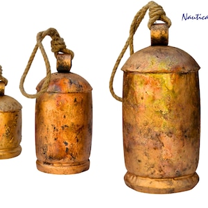 Rustic Iron Cow Bell Set: Handmade Distressed Metal Christmas Decor Vintage   bells 10&quot;,8&quot; & 6&quot;