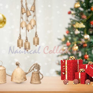 Set of 3 Rustic Christmas Bells: Handmade Iron Hanging Ornaments