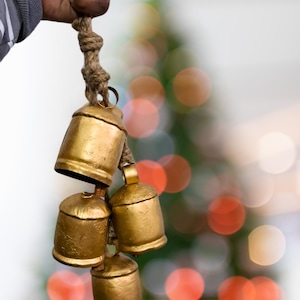 Set of 5 Rustic Christmas Cow Bells: Handmade Iron Hanging Decor