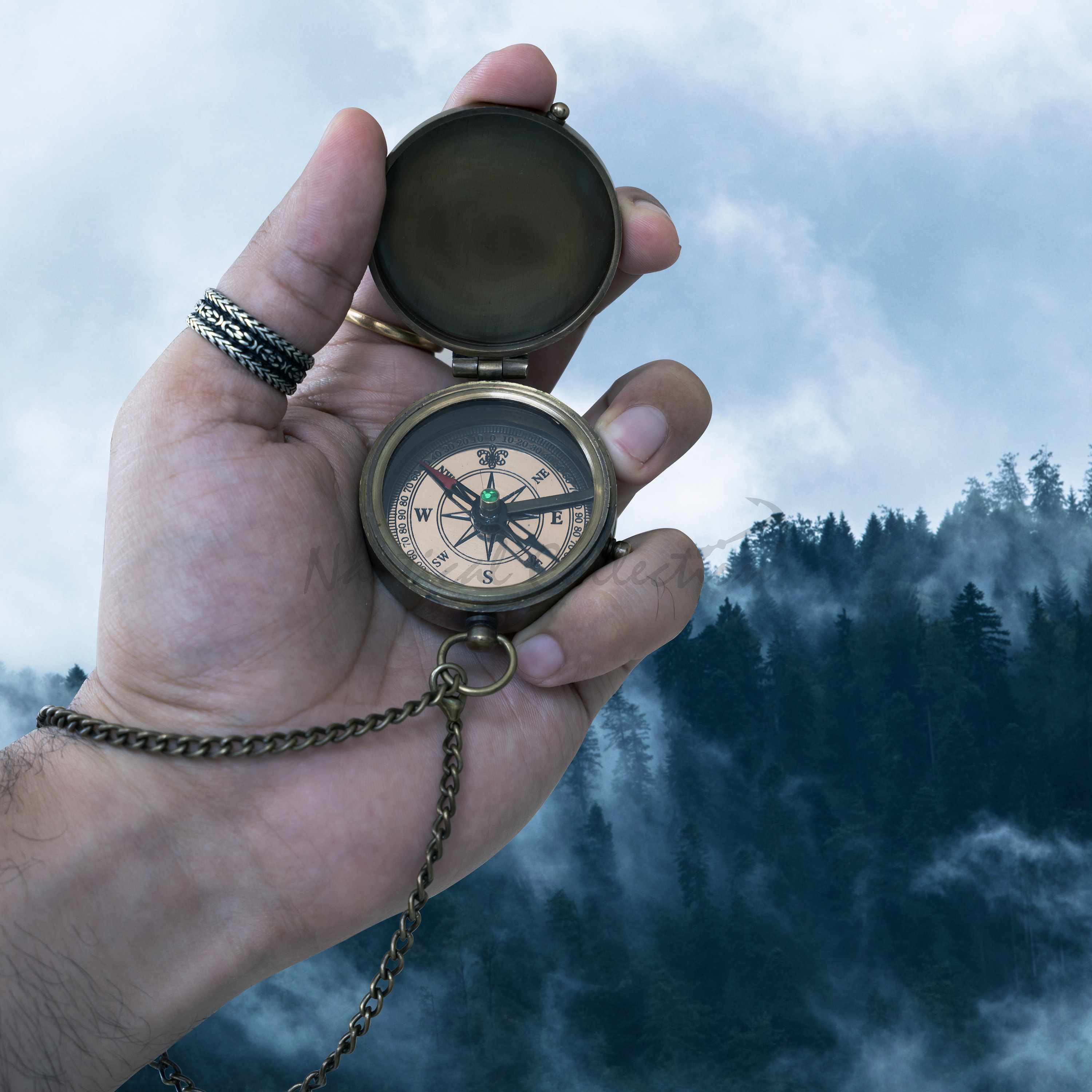 Bussola Incisa Con Citazione Thoreau - Regalo Religioso In Ottone Con Scatola Legno Per Battesimi E Lauree - Foto 5