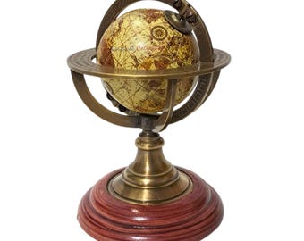 Brass Armillary Sphere Globe 5'' Vintage Nautical Tabletop Decor