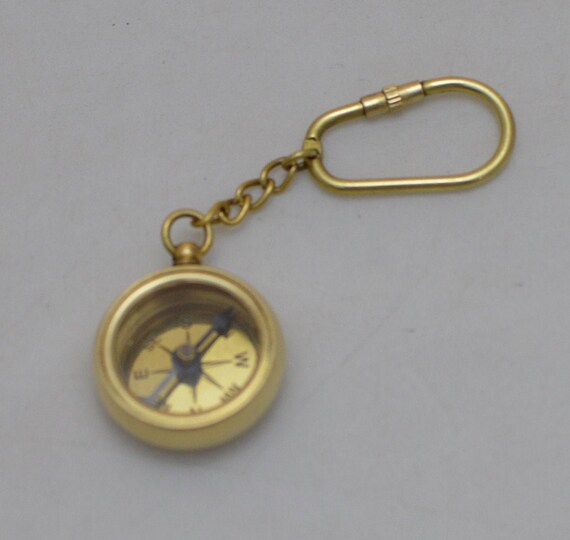 Vintage Brass Solid Antique Golden Finish Key Ring Compass USE