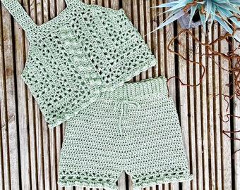 Ensemble haut bohème et short au crochet - 6 mois à 10 ans