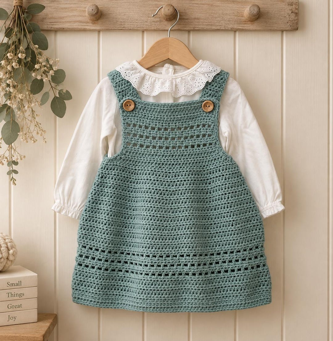 yk girls cotton pinafore dress product info and reviews Baby Crochet Pattern PDF girls pinafore dress pattern Color:Yara Ocean Love Blings Cotiere Cream Linen Performance Lower calf