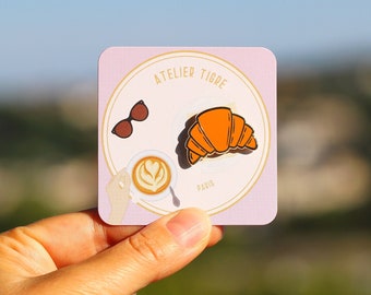 Croissant enamel pin inspired by french bakery typical parisian breakfast