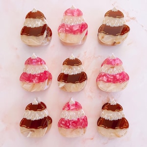 Chocolate or raspberry cream puffs pastry hair clip inspired by french bakery