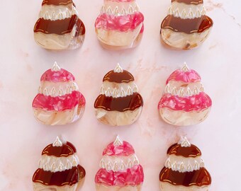 Chocolate or raspberry cream puffs pastry hair clip inspired by french bakery