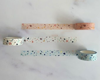 Washi tape with Terrazzo pattern ideal for planner or scrapbooking a decorative masking tape in white, pink or blue