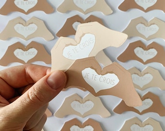 Feminist sticker made of durable matte eco-friendly paper to openly show your support with the message I believe you in french