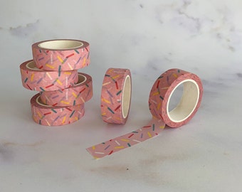 Washi tape with colorful sprinkles pattern ideal for planner scrapbooking masking tape decorative pastel pink sugar donut funfetti