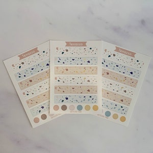 Feuille d'autocollants A6 pour journal, carnet, planificateur ou scrapbooking avec motif design Terrazzo