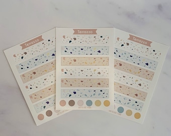 Feuille d'autocollants A6 pour journal, carnet, planificateur ou scrapbooking avec motif design Terrazzo