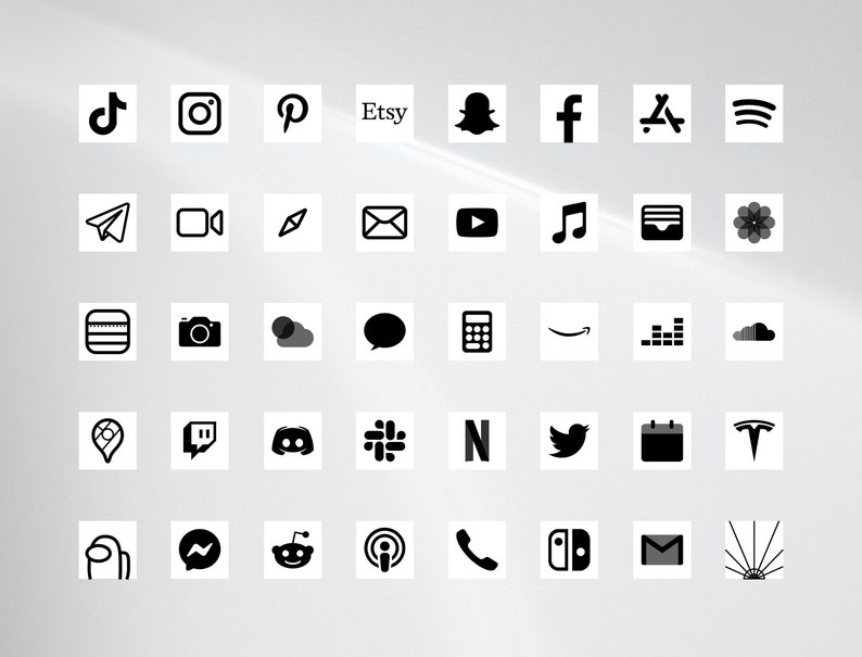 IOS 14 icones noir et blanc app icons black and white | Etsy