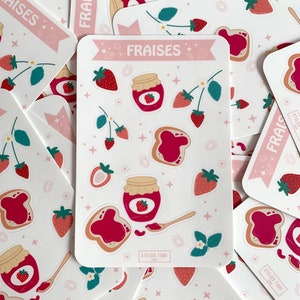 A6-Aufkleberblatt für Tagebuch, Notizbuch, Planer oder Scrapbooking zum Thema Erdbeeren