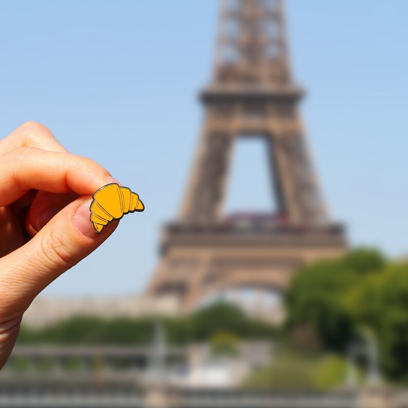 Croissant enamel pin inspired by french bakery typical parisian breakfast 