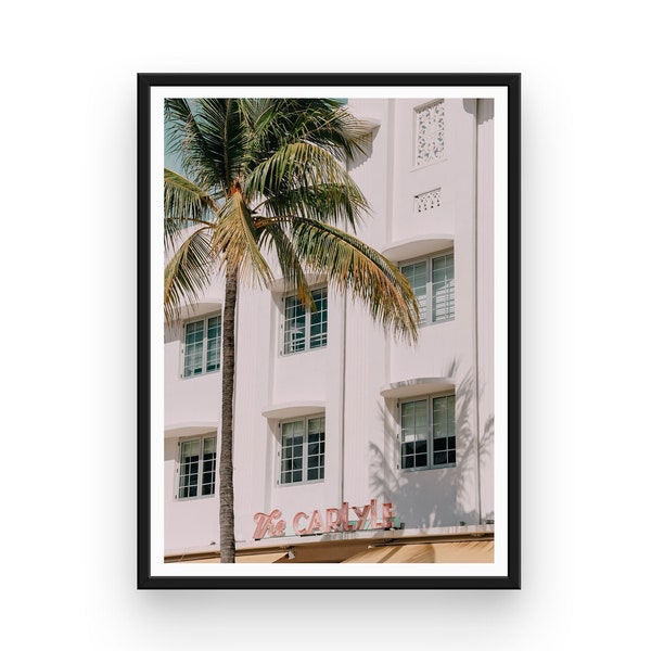 Pink Wall Art, Neon Sign, The Carlyle, Palm Tree, Pink Print, Miami Wall Print, Art Deco, Miami Wall Art, Miami Print, Travel Print, Pastels