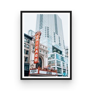 Chicago Photography, Neon Sign, Chicago Theater, Downtown Chicago, Red and White, Chicago Wall Art, Chicago Print, Home Decor, Architecture
