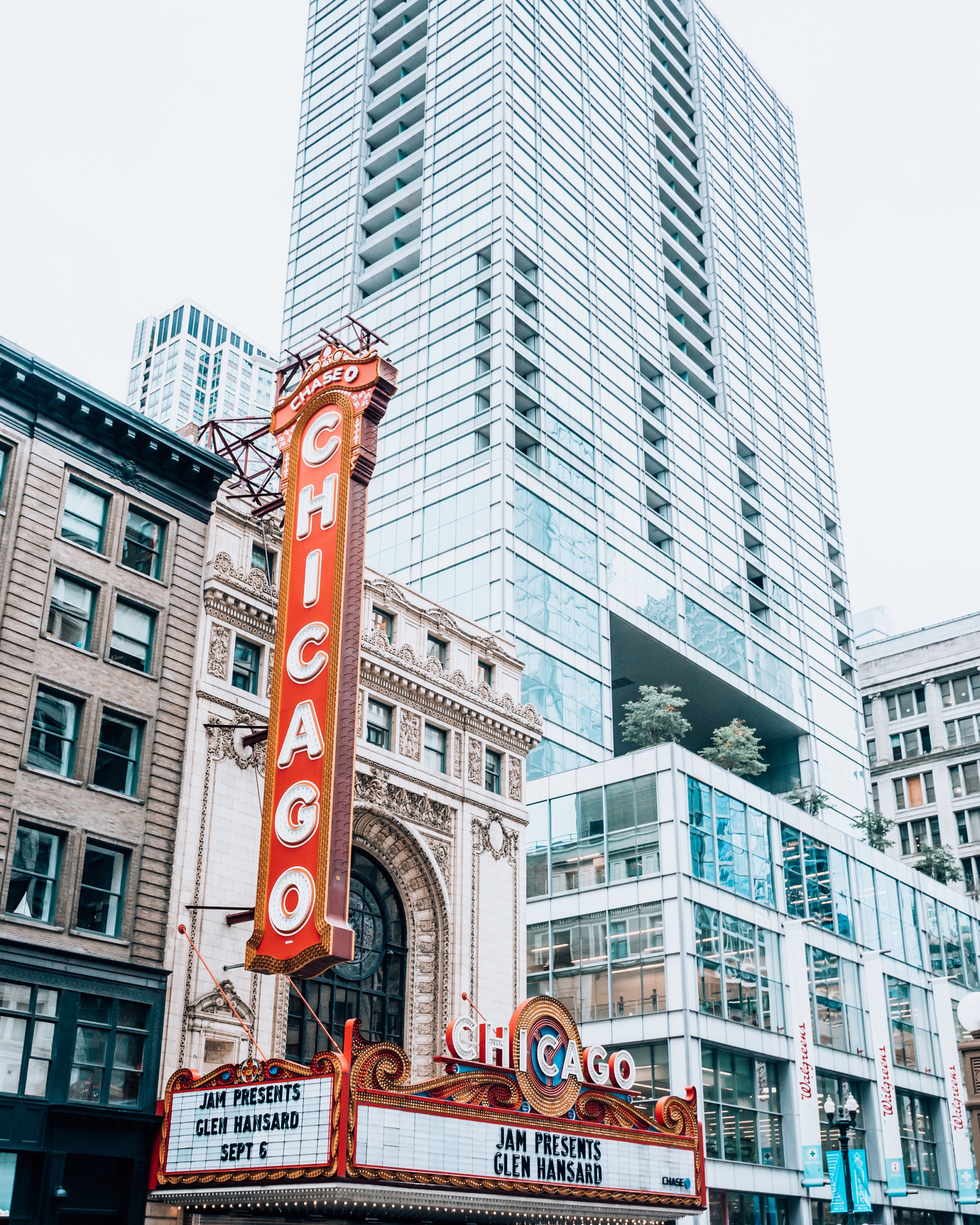 Chicago Photography, Neon Sign, Chicago Theater, Downtown Chicago, Red and White, Chicago Wall