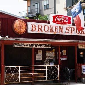 Broken Spoke, Austin Print, Texas Flag, Neon Sign, Dance Hall, Farmhouse Decor, Housewarming Gift, Bar, Man Cave, Lamar, ACL
