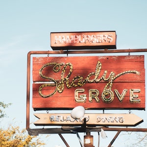 Shady Grove, Austin Print Art, , Austin Wall Art, Barton Springs, Lamar, Neon Sign, Texas Photography, Farmhouse, Kitchen, Housewarming Gift
