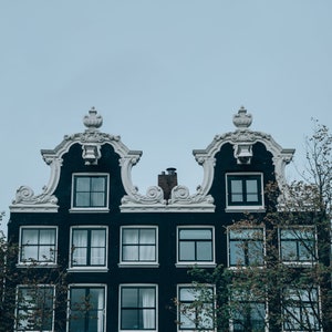 Amsterdam, Photography, Canal Row Houses, Netherlands Picture, Amsterdam Print, Amsterdam Wall Art, Tree, Blue and White, Home Decor, Navy